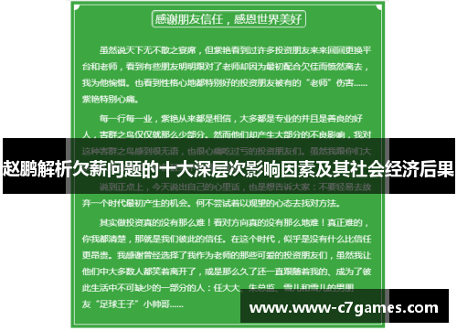 赵鹏解析欠薪问题的十大深层次影响因素及其社会经济后果 赵鹏解析欠薪问题的十大深层次影响因素及其社会经济后果
